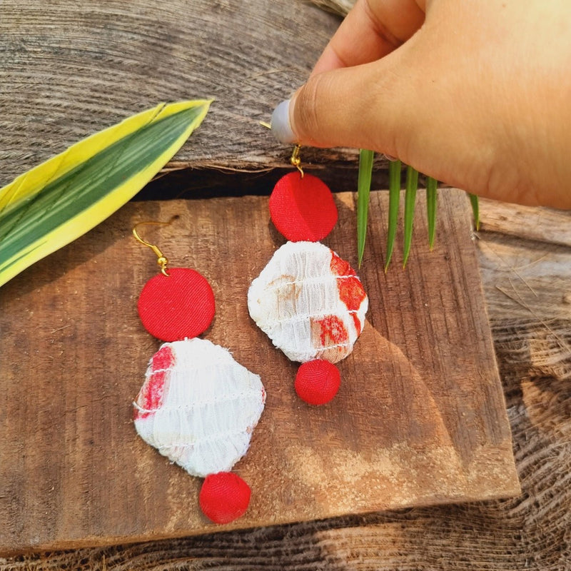 Ruya Upcycled Textile Earring - Red and White | Verified Sustainable Womens earrings on Brown Living™