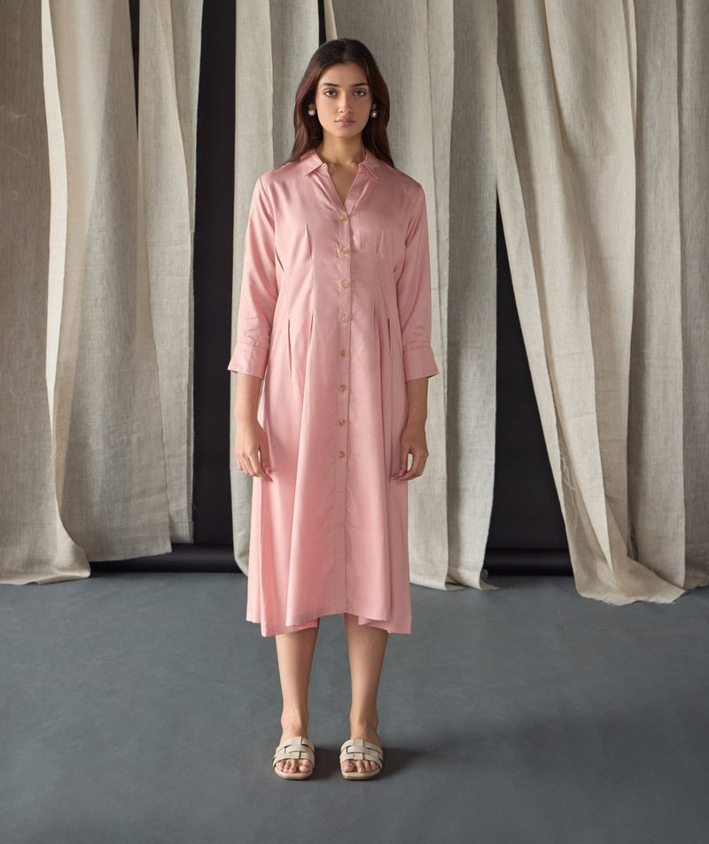 Salmon Pink Fitted Shirt Dress | Verified Sustainable Womens Dress on Brown Living™