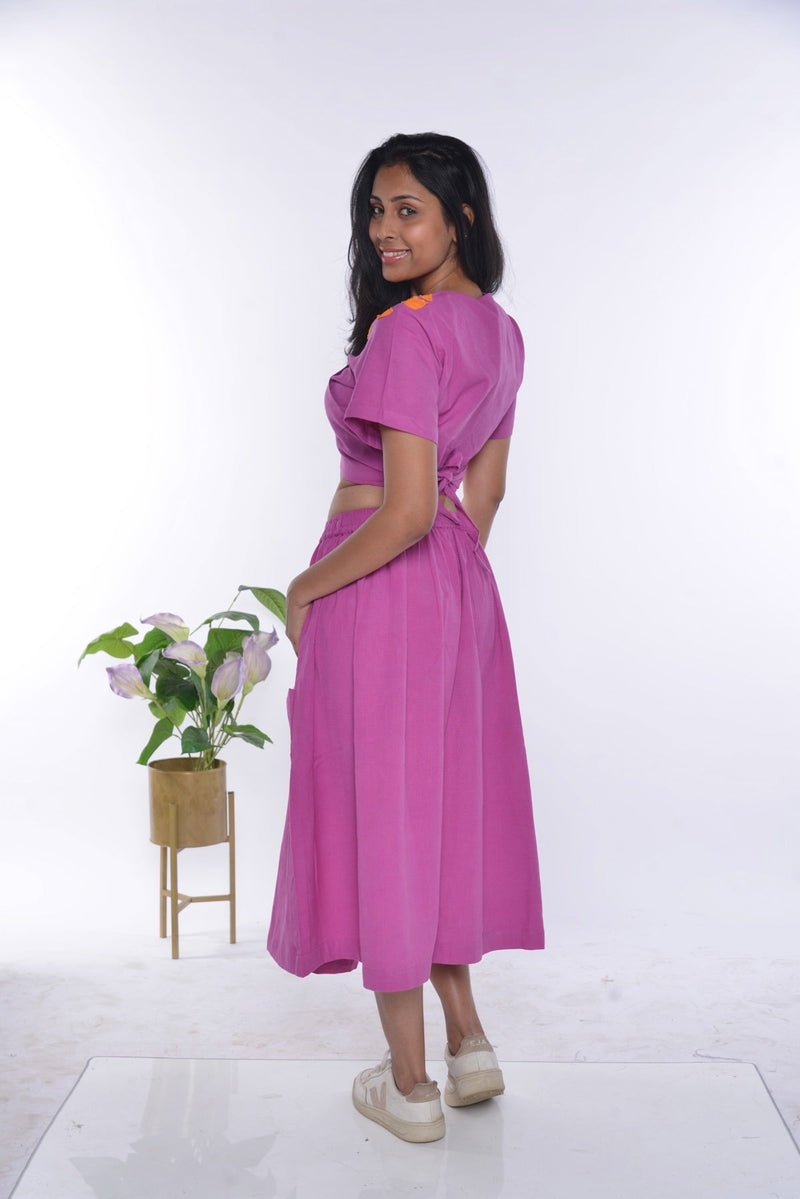 Samara Fuschia Handloom Cotton Skirt Co-Ord 2 Pc Set | Verified Sustainable Womens Co-Ord Sets on Brown Living™