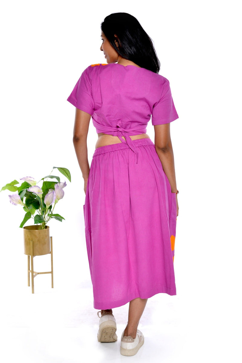 Samara Fuschia Handloom Cotton Skirt Co-Ord 2 Pc Set | Verified Sustainable Womens Co-Ord Sets on Brown Living™