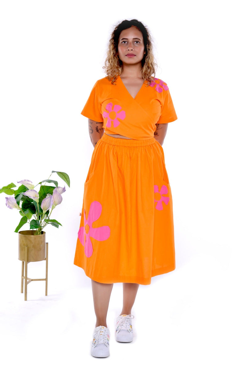 Samara Orange Handloom Cotton Skirt Co-Ord 2 Pc Set | Verified Sustainable Womens Co-Ord Sets on Brown Living™