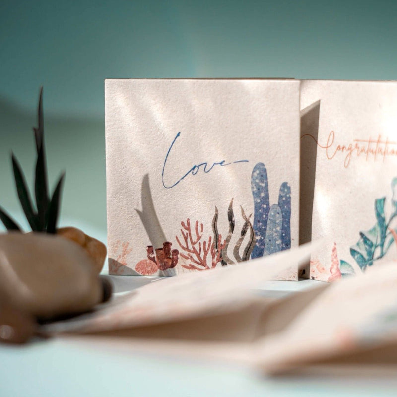 Samudra Handmade Foldable Hemp Paper Gift Cards Set - CUSTOMIZED | Verified Sustainable Greeting & Note Cards on Brown Living™