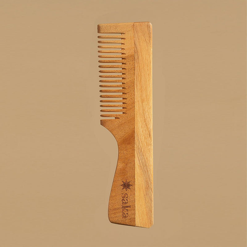 Scalp Kneads | Handmade Bamboo Neem Wood Comb with Handle (1 pc) | Verified Sustainable Hair Comb on Brown Living™