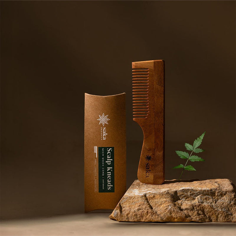 Scalp Kneads | Handmade Bamboo Neem Wood Comb with Handle (1 pc) | Verified Sustainable Hair Comb on Brown Living™