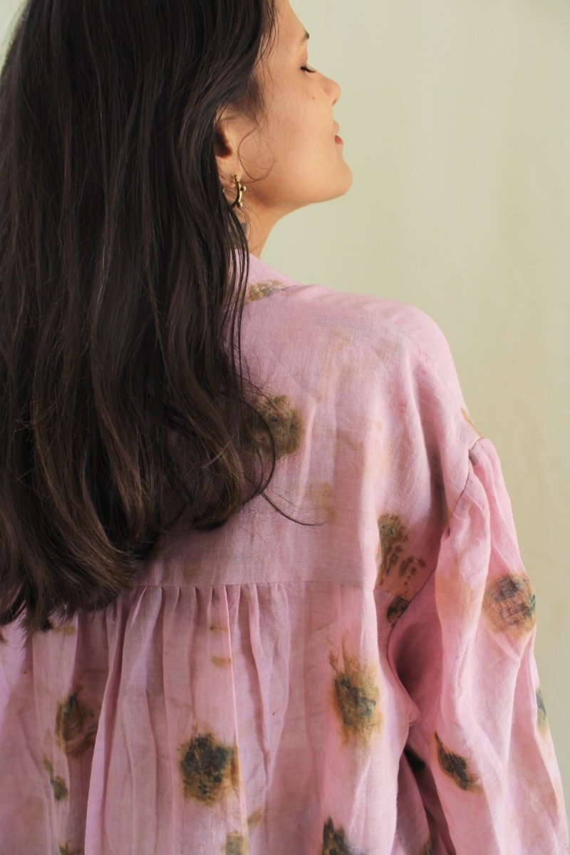 Seimei Handwoven Mul Shirt Marigolds Roses And Lac Pink | Verified Sustainable Womens Shirt on Brown Living™