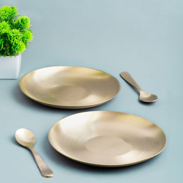 Set of 6 Matt Finish Handmade Bronze Breakfast Plate with Spoon | Verified Sustainable Dinner Set on Brown Living™