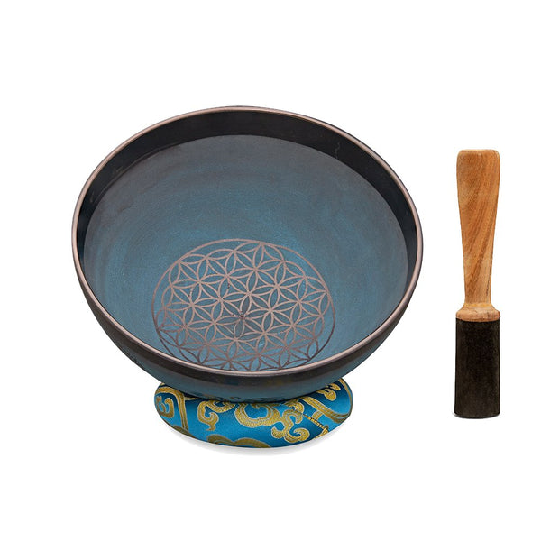 Singing Bowls - Rustic - Flower of Life - Blue - 105inches | Verified Sustainable Musical Instruments on Brown Living™