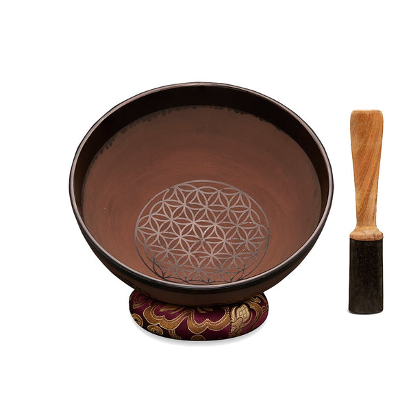 Singing Bowls - Rustic - Flower of Life - Brown - 8inches | Verified Sustainable Musical Instruments on Brown Living™