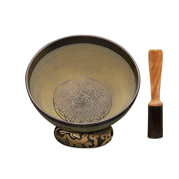 Singing Bowls - Rustic - Flower of Life - Olive Green - 105inches | Verified Sustainable Musical Instruments on Brown Living™