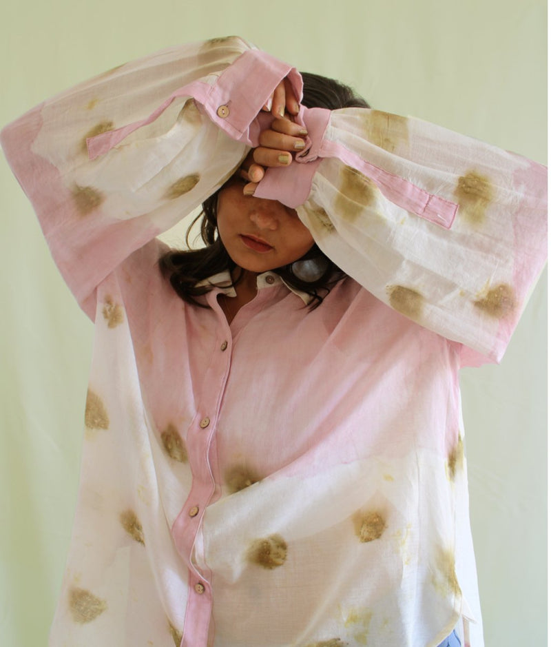 Sora Handwoven Mul Shirt Temple Roses And Lac Pink | Verified Sustainable Womens Shirt on Brown Living™