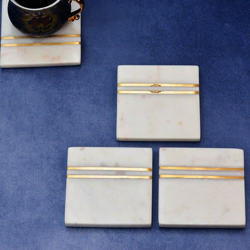 Square White Marble Inlay Coasters (Set of 4) | Verified Sustainable Coasters on Brown Living™