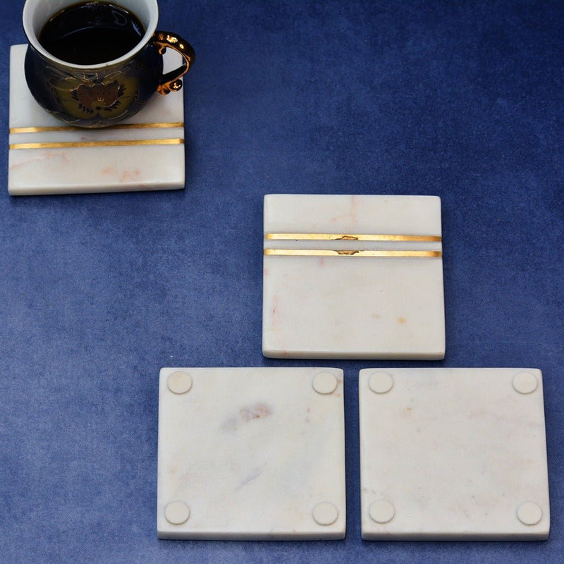 Square White Marble Inlay Coasters (Set of 4) | Verified Sustainable Coasters on Brown Living™