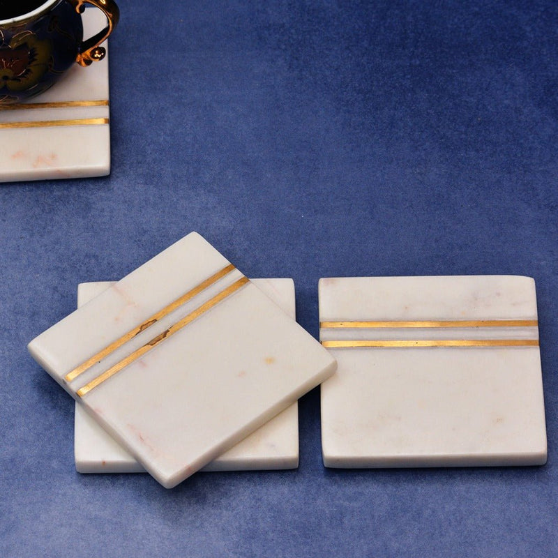 Square White Marble Inlay Coasters (Set of 4) | Verified Sustainable Coasters on Brown Living™