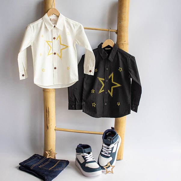 Stars Party Embroidered 100% Organic Cotton - White | Verified Sustainable Kids Shirts on Brown Living™