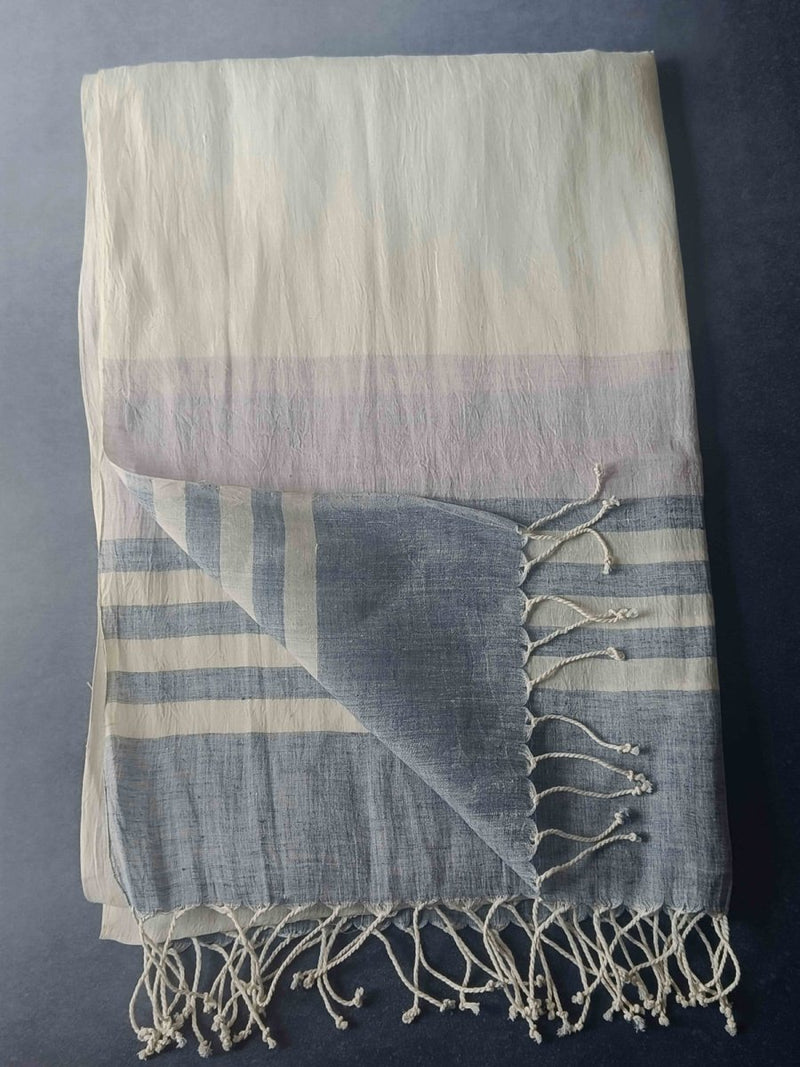 Striped Hemp Fabric Unisex Stole - Grey & White | Verified Sustainable Womens Scarf on Brown Living™