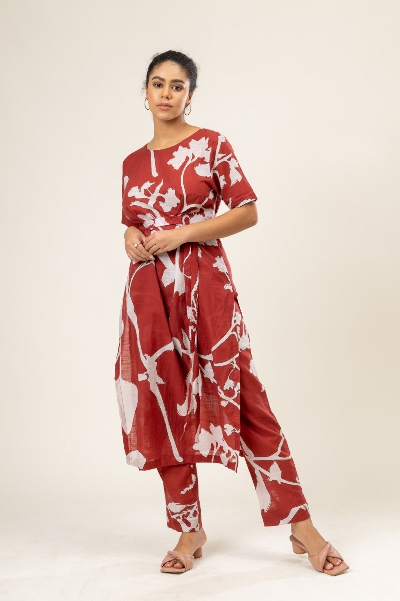 Sue - Upcycled Cotton Lenin Printed Set | Verified Sustainable Womens Co - Ord Sets on Brown Living™