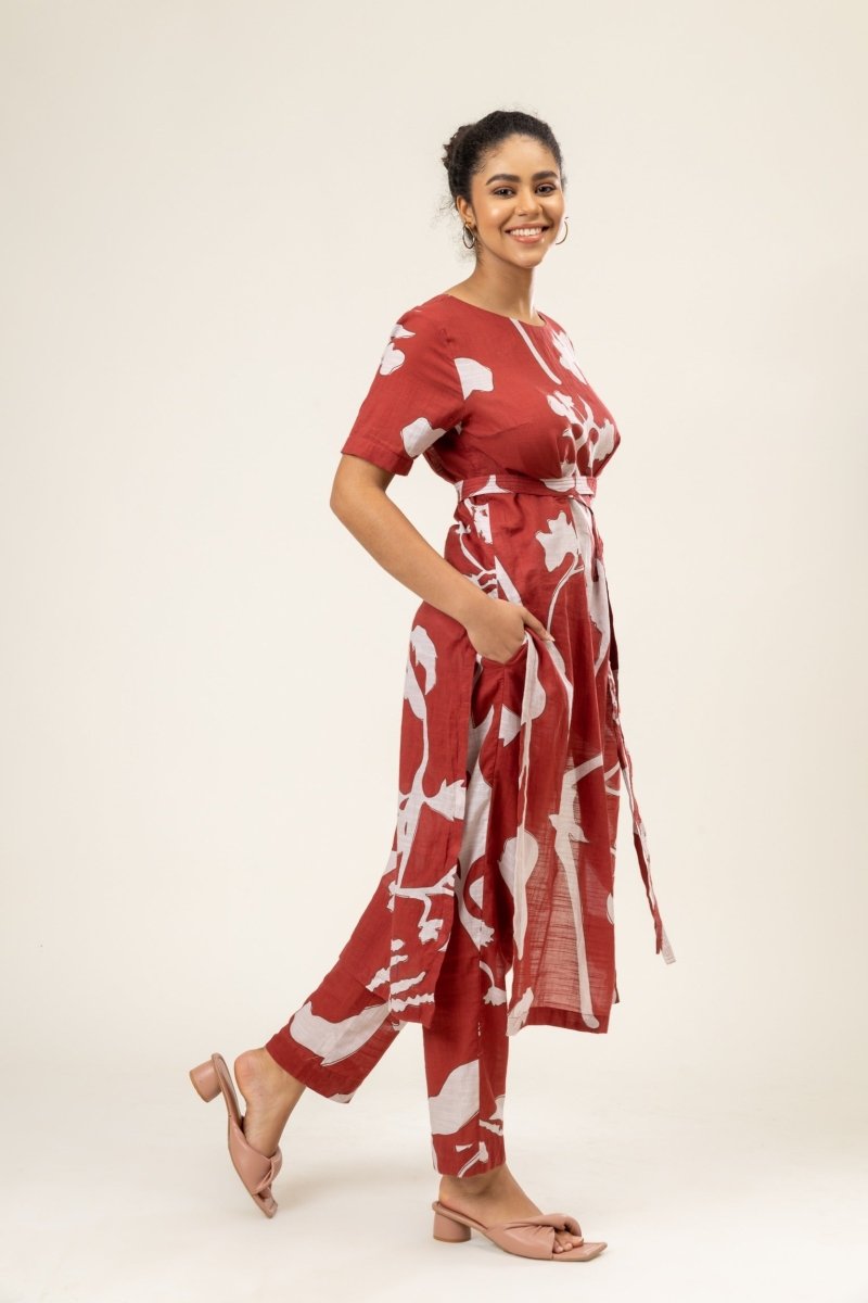 Sue - Upcycled Cotton Lenin Printed Set | Verified Sustainable Womens Co - Ord Sets on Brown Living™