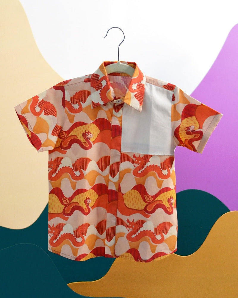 Sunset Dragon Printed Cotton Casual Shirt | Verified Sustainable Kids Shirts on Brown Living™