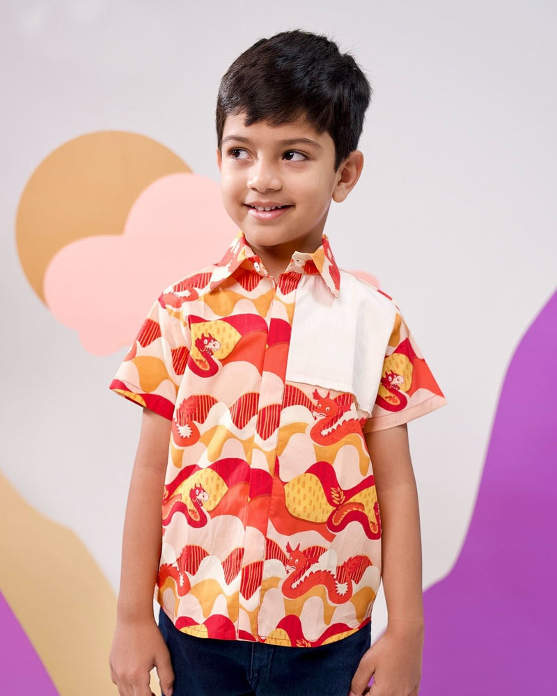 Sunset Dragon Printed Cotton Casual Shirt | Verified Sustainable Kids Shirts on Brown Living™