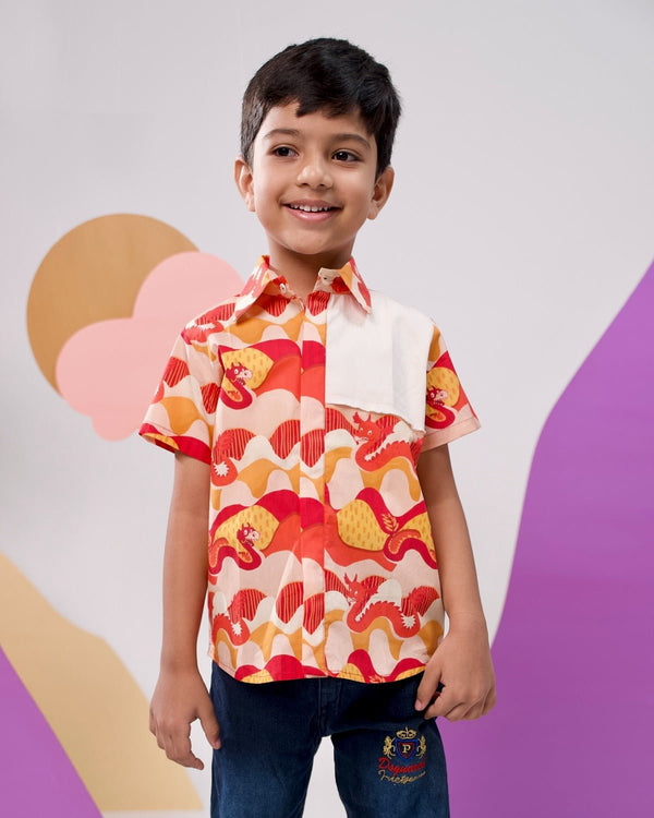 Sunset Dragon Printed Cotton Casual Shirt | Verified Sustainable Kids Shirts on Brown Living™