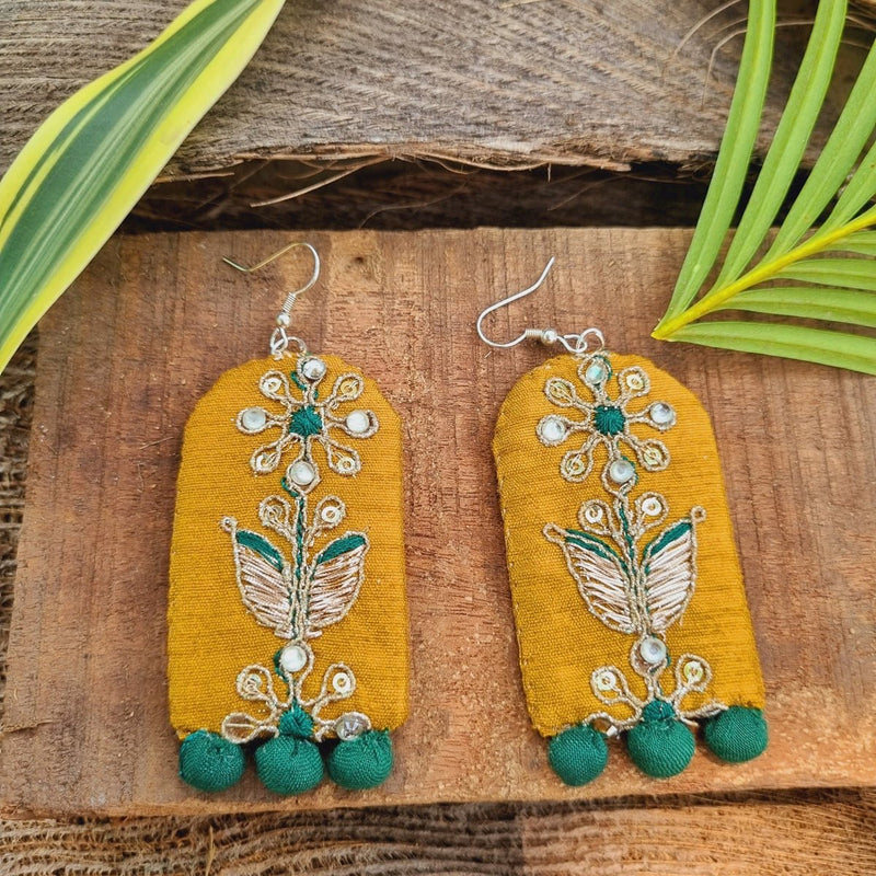 Surajmukhi Upcycled Textile Earring - Yellow | Verified Sustainable Womens earrings on Brown Living™