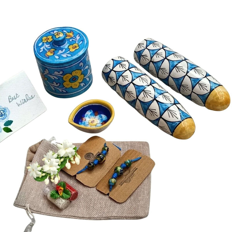 Sustainable Blue Pottery Luxury Rakhi Gift Hamper | Verified Sustainable Rakhi on Brown Living™