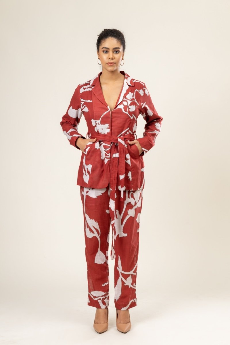 Sybi - Upcycled Cotton Lenin Printed Set | Verified Sustainable Womens Co - Ord Sets on Brown Living™