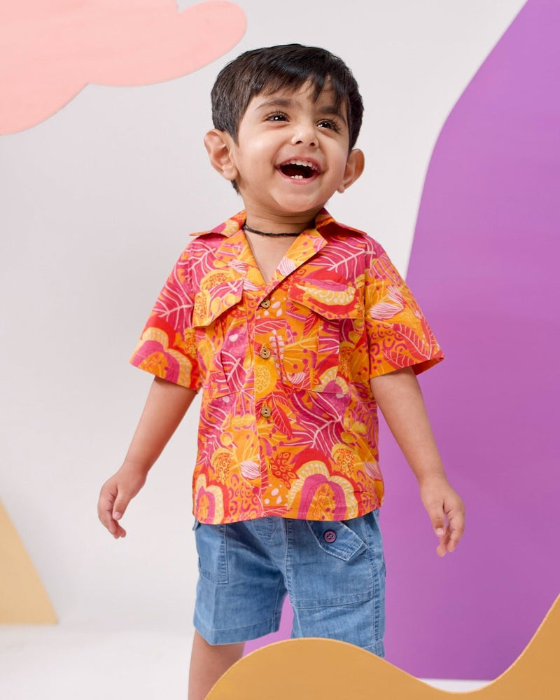 Tango Tropics Printed Cotton Hawaiian Shirt | Verified Sustainable Kids Shirts on Brown Living™