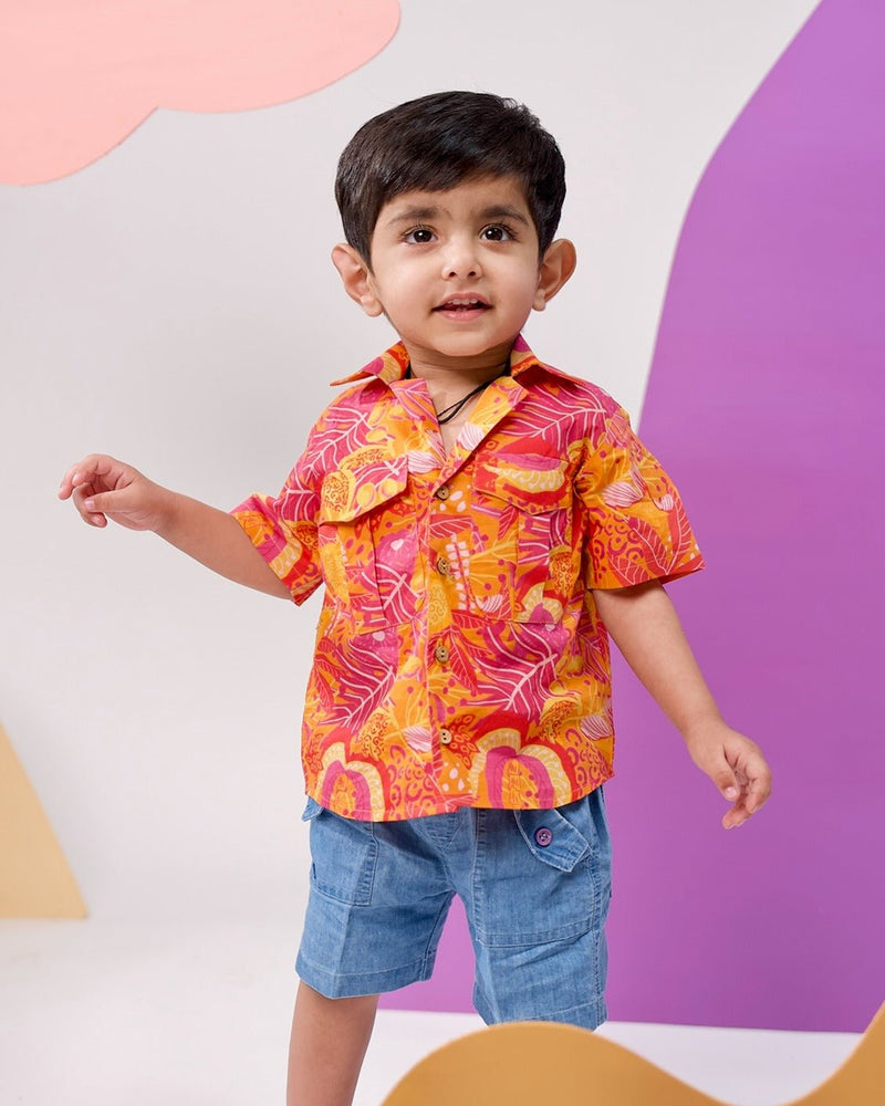 Tango Tropics Printed Cotton Hawaiian Shirt | Verified Sustainable Kids Shirts on Brown Living™