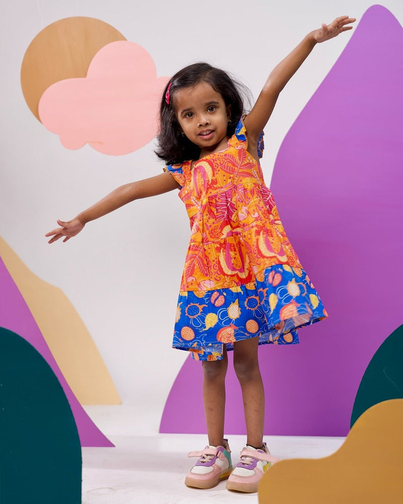 Tango Tropics Printed Tiered Dress | Verified Sustainable Kids Frocks & Dresses on Brown Living™