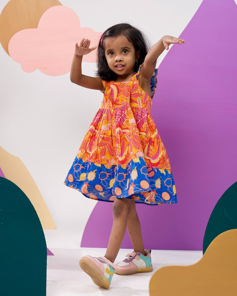 Tango Tropics Printed Tiered Dress | Verified Sustainable Kids Frocks & Dresses on Brown Living™