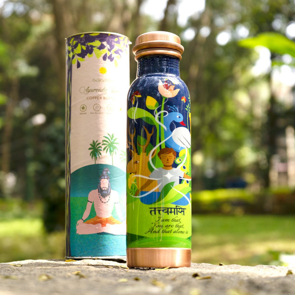 Tatvamassi Copper Bottle - Blue - 500 ml | Verified Sustainable Bottles & Sippers on Brown Living™