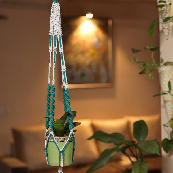 Teal Web Macrame Plant Holder | Verified Sustainable Pots & Planters on Brown Living™