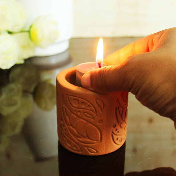 Terracotta Designer Cylinder Perfumed Candle / Reusable Candle Holder - Set of 4 | Verified Sustainable Candles & Fragrances on Brown Living™