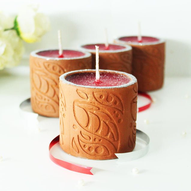 Terracotta Designer Cylinder Perfumed Candle / Reusable Candle Holder - Set of 4 | Verified Sustainable Candles & Fragrances on Brown Living™