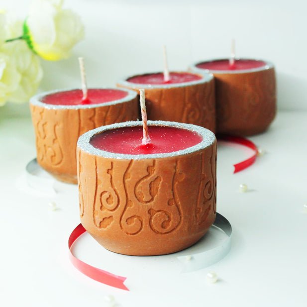 Terracotta Designer Domatic Cylinder Perfumed Candle / Reusable Candle Holder - Set of 4 | Verified Sustainable Candles & Fragrances on Brown Living™