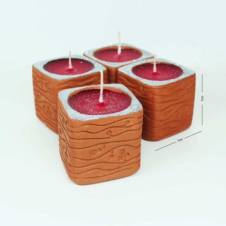 Terracotta Designer Qube Perfumed Candle / Reusable Candle Holder - Set of 4 | Verified Sustainable Candles & Fragrances on Brown Living™