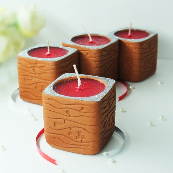 Terracotta Designer Qube Perfumed Candle / Reusable Candle Holder - Set of 4 | Verified Sustainable Candles & Fragrances on Brown Living™