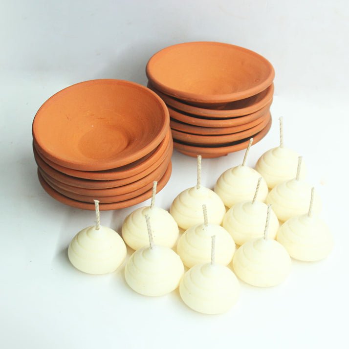 Terracotta Plato Candle Holder / Plate | Set of 12 + Complimentary 12 Pcs Candles | Verified Sustainable Candles & Fragrances on Brown Living™