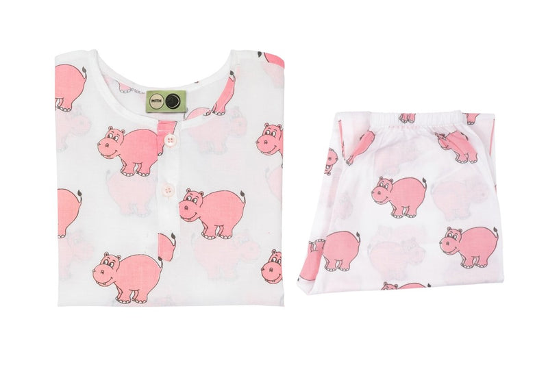 The Cheerful Hippo - Unisex Kids Cotton Nightwear | Verified Sustainable Kids Pyjamas on Brown Living™