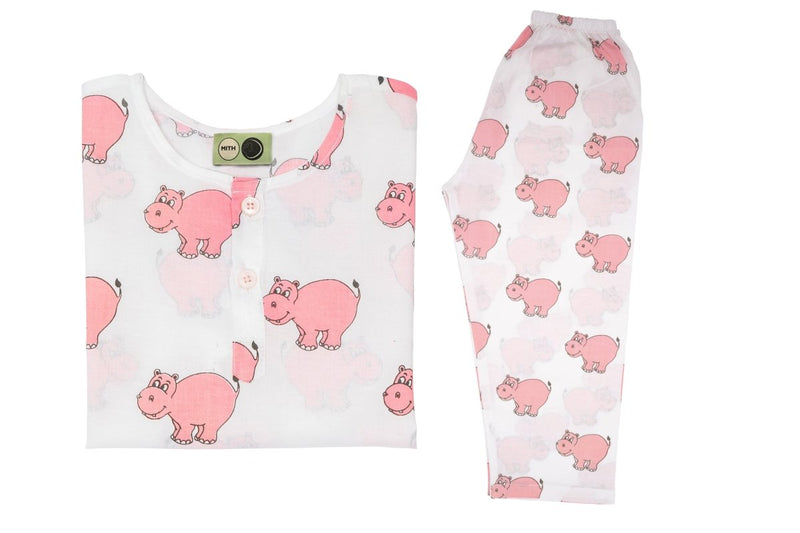 The Cheerful Hippo - Unisex Kids Cotton Nightwear | Verified Sustainable Kids Pyjamas on Brown Living™