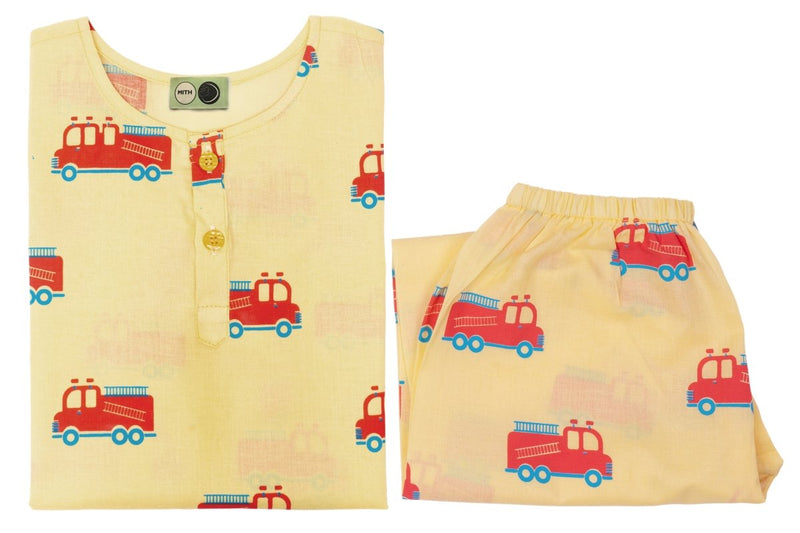 The Fire Fighter Truck - Unisex Kids Cotton Nightwear | Verified Sustainable Kids Pyjamas on Brown Living™