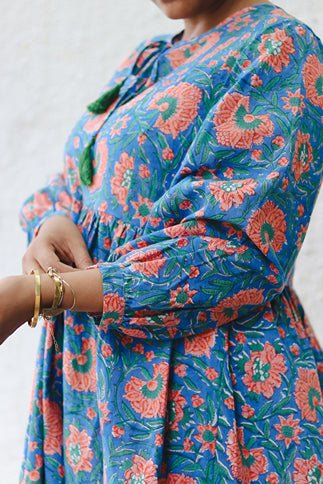 The Jemma Cotton Dress | Block Print | Coral Petals | Verified Sustainable Womens Dress on Brown Living™