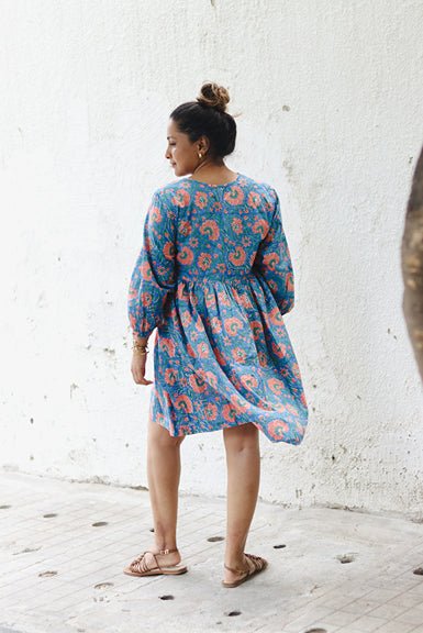 The Jemma Cotton Dress | Block Print | Coral Petals | Verified Sustainable Womens Dress on Brown Living™