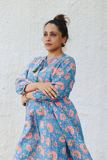 The Jemma Cotton Dress | Block Print | Coral Petals | Verified Sustainable Womens Dress on Brown Living™