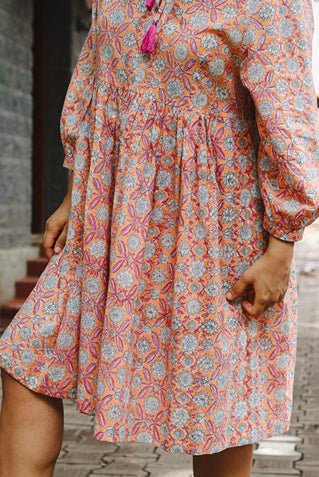 The Jemma Cotton Dress | Block Print | Floral Sunset | Verified Sustainable Womens Dress on Brown Living™