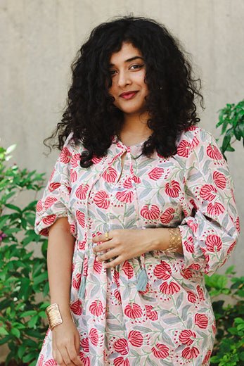 The Jemma Cotton Dress | Block Print | Rustic Blooms | Verified Sustainable Womens Dress on Brown Living™