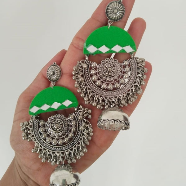 Green Oxidized Heavy Long Jhumka With Ghungroos