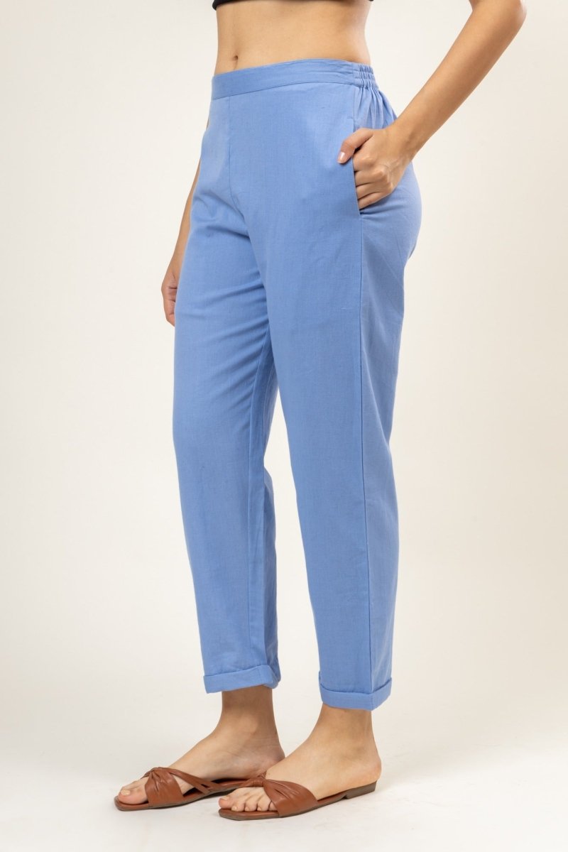 Upcycled Cotton Jade Blue Pants | Verified Sustainable Womens Pants on Brown Living™