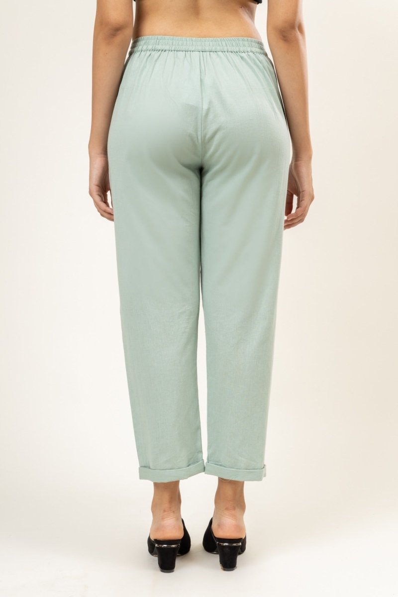 Upcycled Cotton Jade Green Pants | Verified Sustainable Womens Pants on Brown Living™